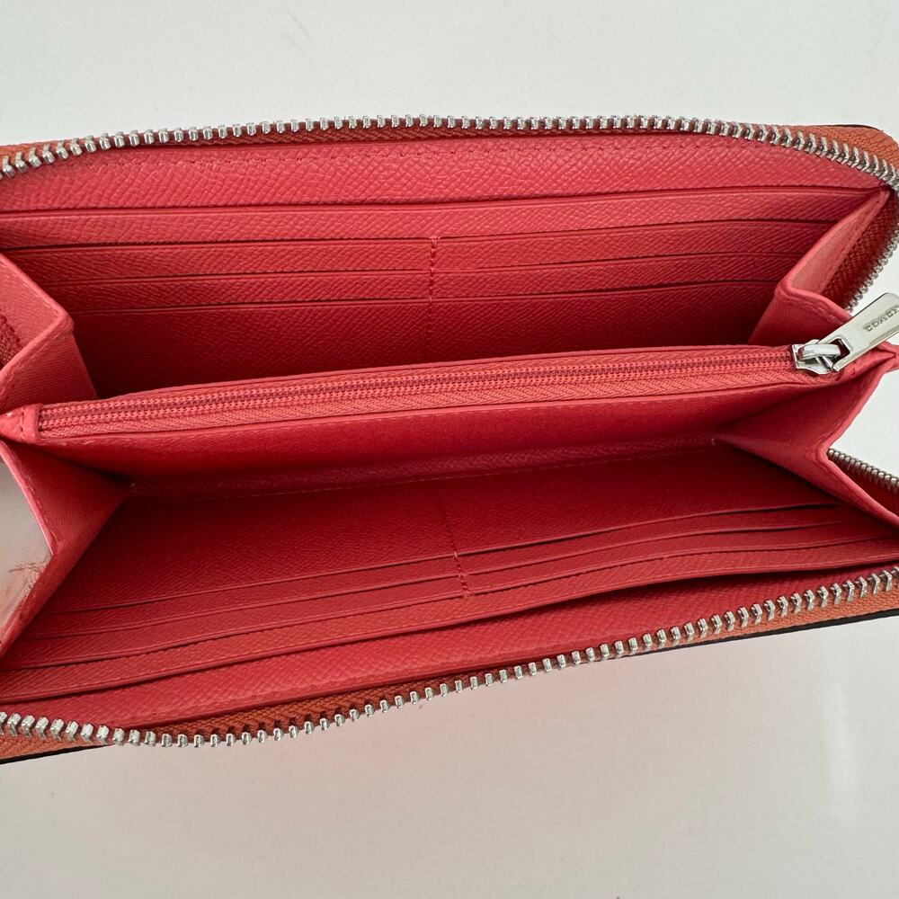 Coach Accordion Zip Around Leather Wallet Studded Embellished in Coral F55610 - Picture 6 of 11